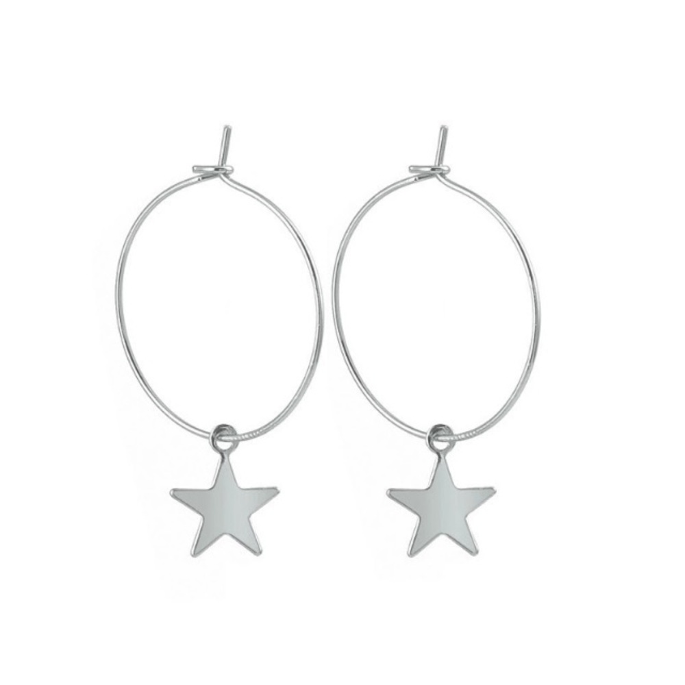 NEW!💙💎SILVERY⭐️STAR HOOPS!💎💙SO CUTE! FABULOUS! - Picture 3 of 8